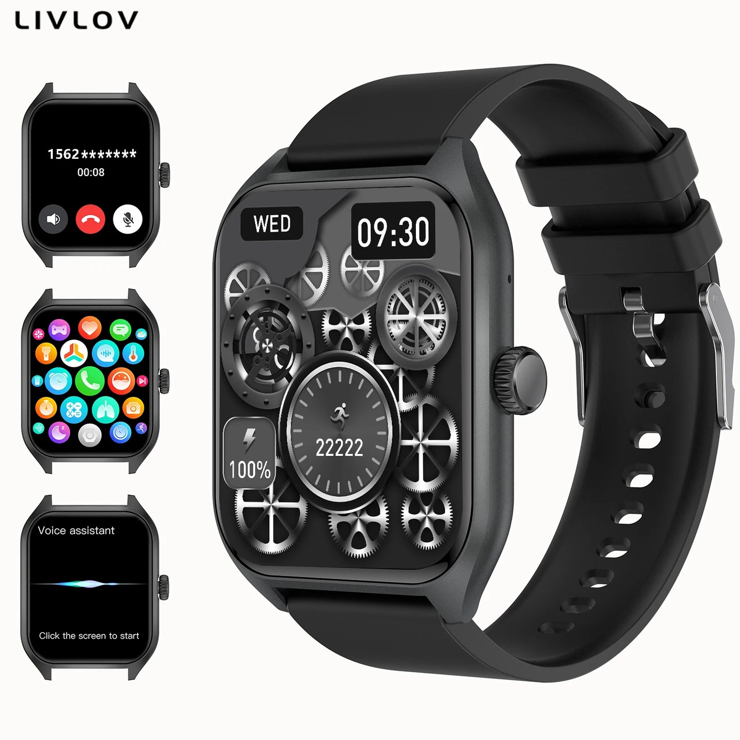 LIVLOVCP AI Voice Assistant Smart Watch Men Women Heart Rate