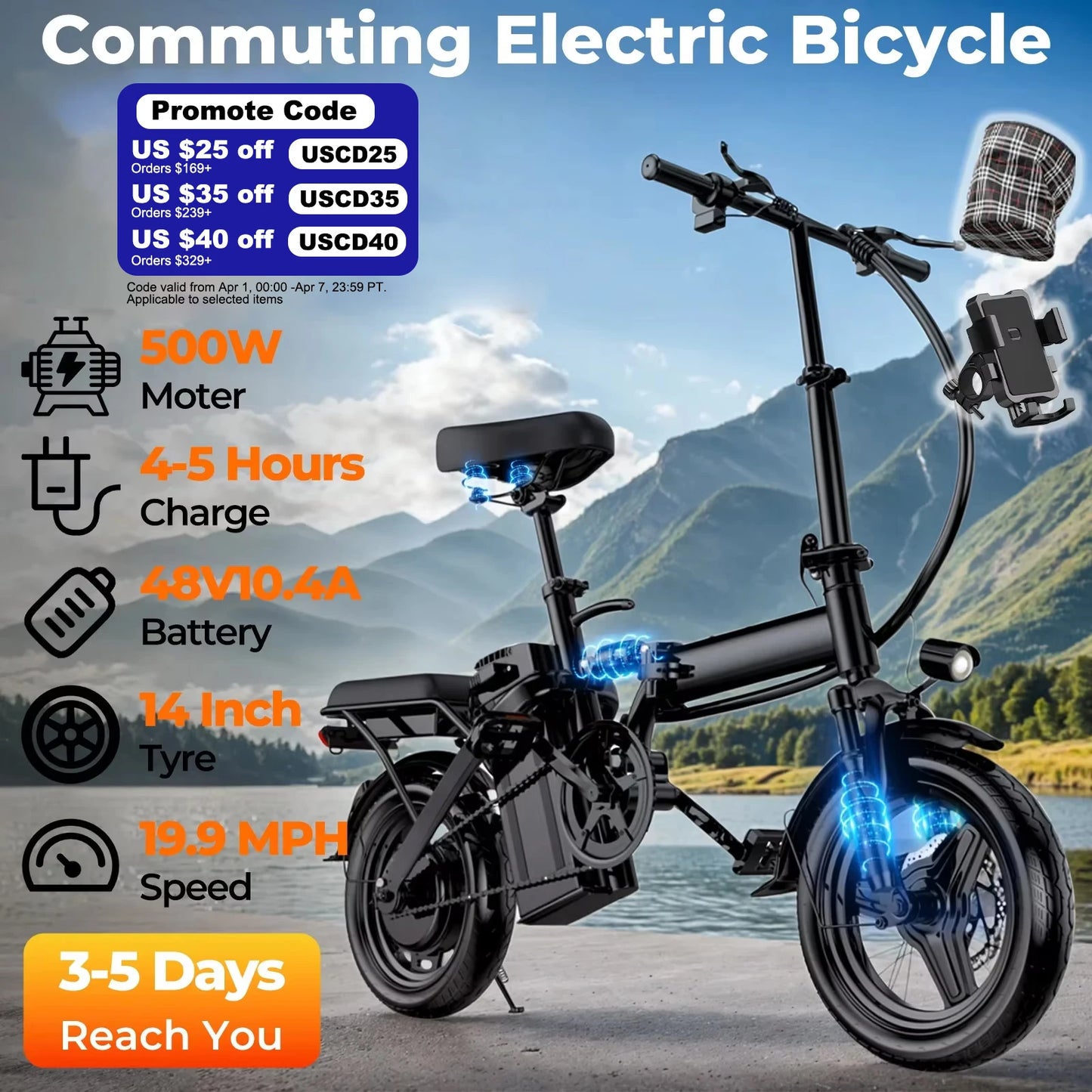 LELEKUAI 500W Folding Electric Bike With 48V Removable Battery