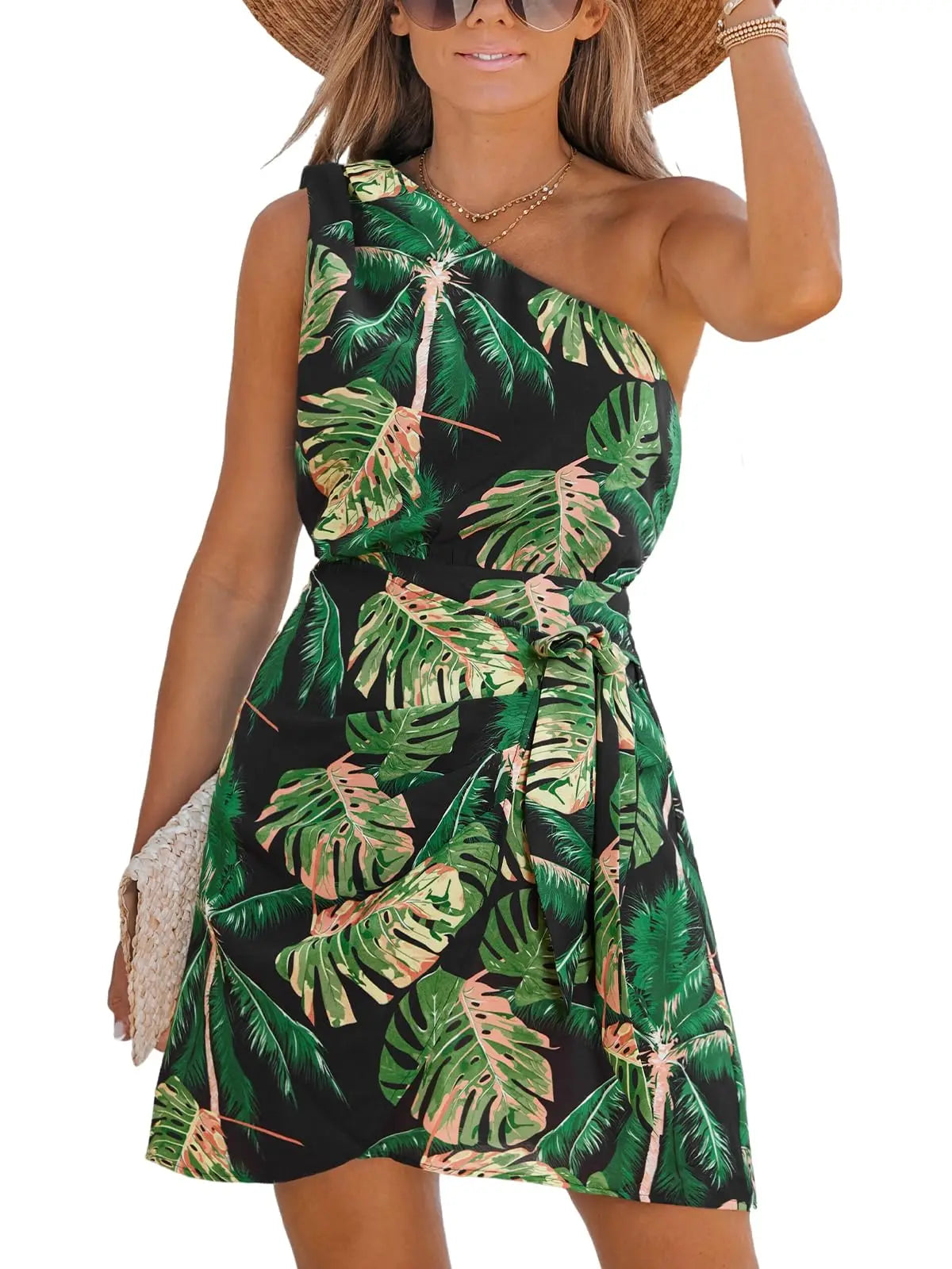 One Shoulder Paisley Print Self Tie Mini Dress For Women