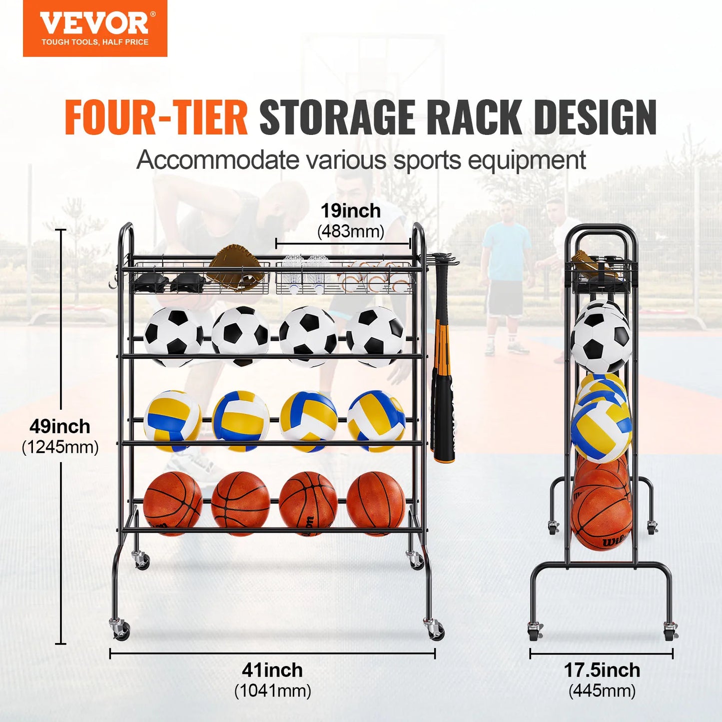 VEVOR Four Layer Rolling Basketball Rack And Storage Organizer