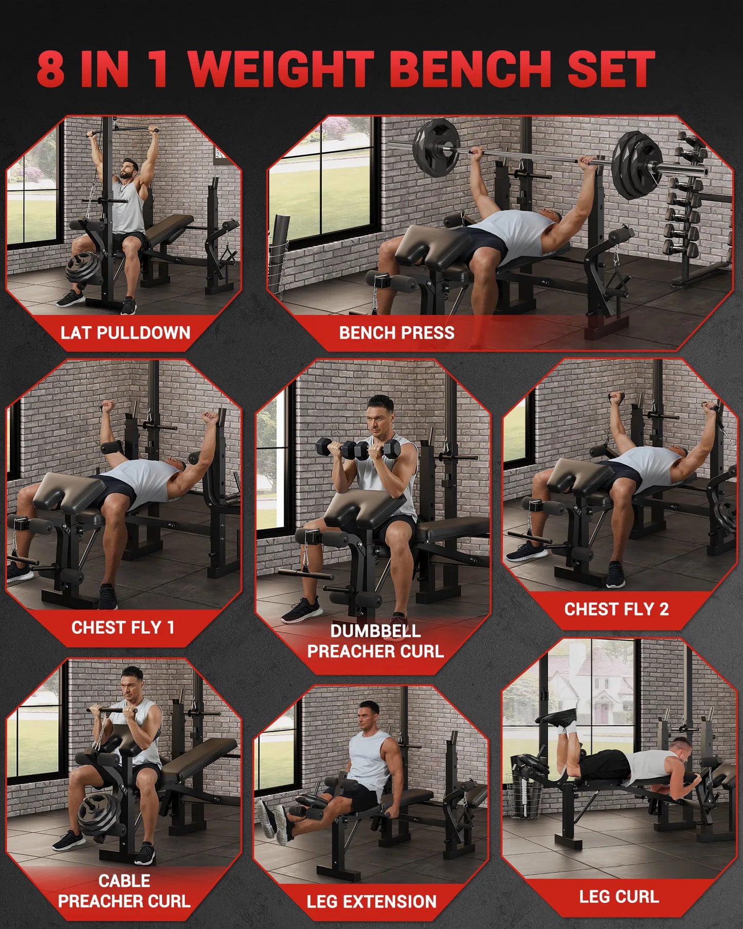 HiMISS Adjustable 4-In-1 Weight Bench Set With Rack Home Gym