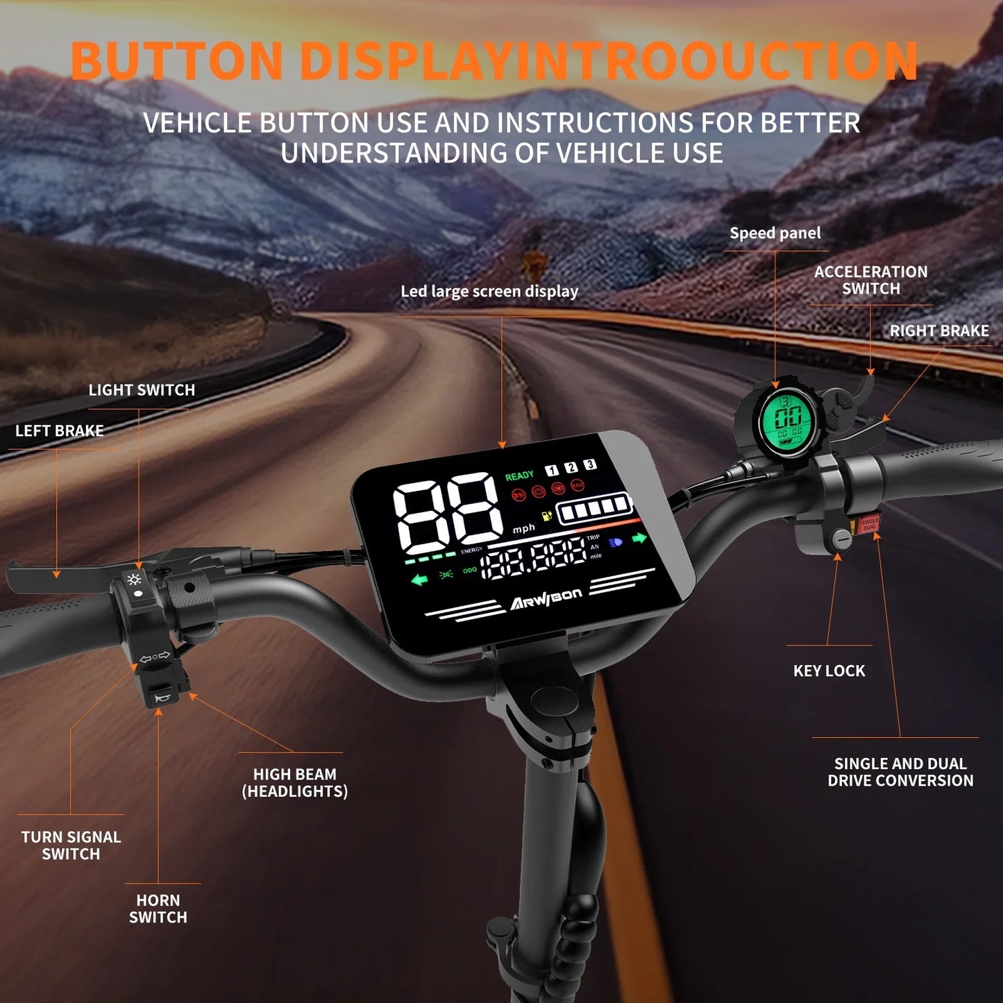 Arwibon 5600W Dual Motor Electric Scooter With Front Brakes
