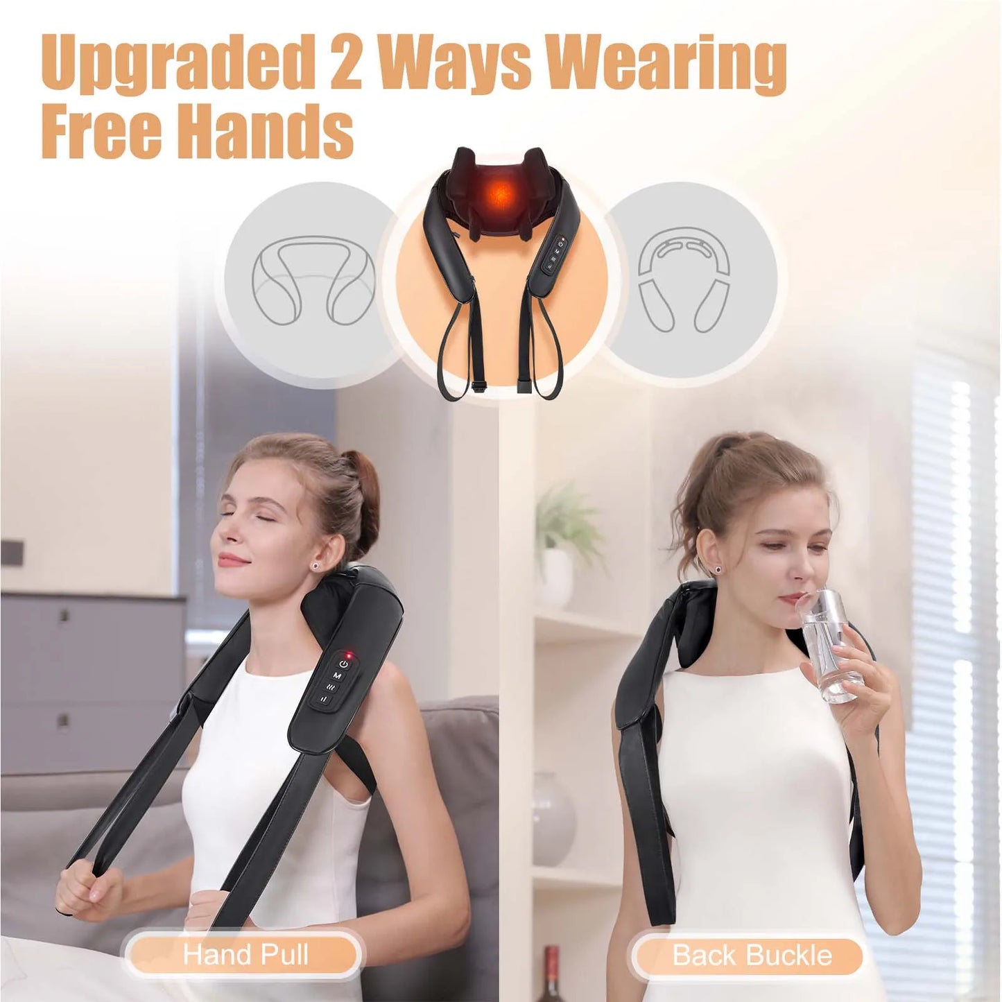 MASGREE Shiatsu Back Neck Massager Cordless Heat 3D Kneading