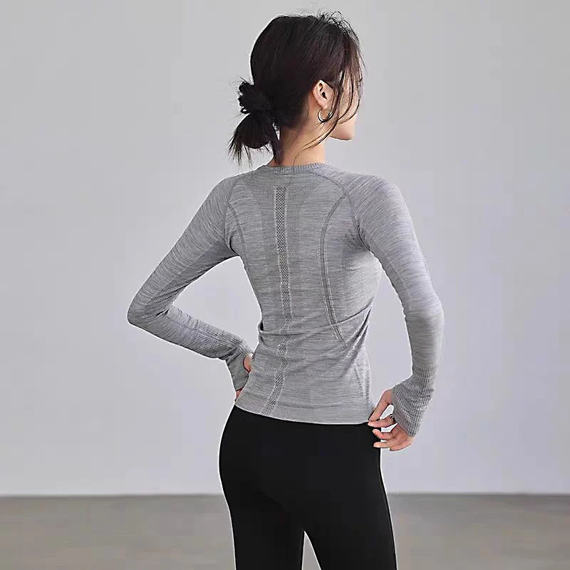 Women's Yoga Top Seamless Breathable Long Sleeve Fitness Shirt Workout